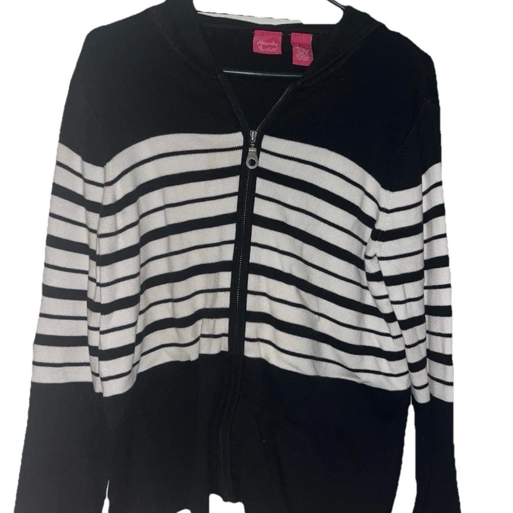 Alexandra Bartlett Zip Up Hood Sweater Size Large Black And White C-3